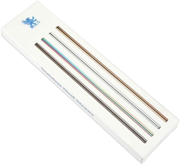 H&S Reusable Metal Straws for Drinking - 8pcs - Multi Colored Stainless Steel Straw Set - With Cleaner Brush & Pouch - Image 6