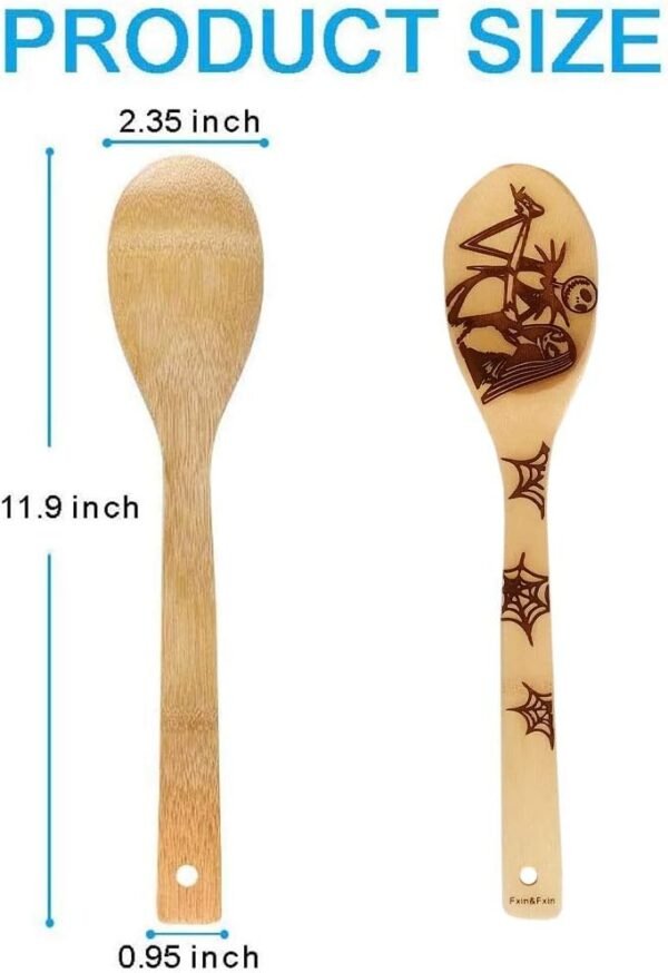 Unique Pattern Burned Wooden Spoons Nightmare Before Christmas Kitchen Slotted Spoon House Warming Presents Bamboo Utensil Set - Image 2
