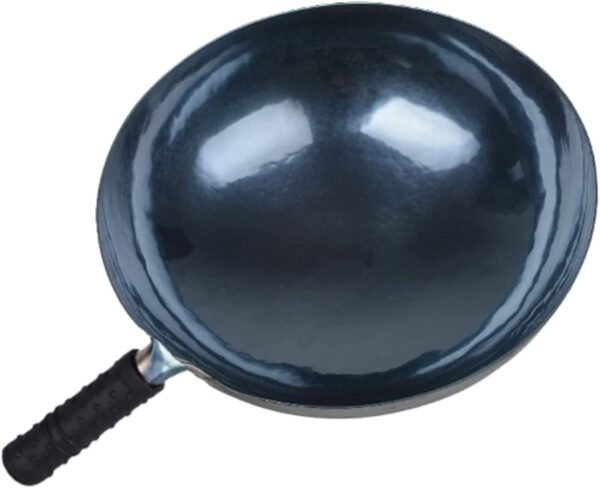 shuoguoleilei Chinese Hand Hammered Iron Woks Set, Non-stick No Coating Preseasoned Wok Blue Round Bottom Wok Pan For Electric, Induction and Gas Stoves （Blue Black-14） - Image 6