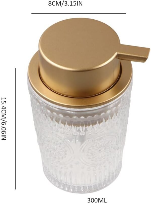 1PCS Glass Foam Soap Dispenser,Foam Hand Soap Dispenser Refillable Faming Pump Dispenser with Gold Pump for Bathroom Kitchen(300ml) - Image 2