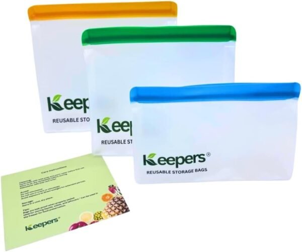 Keepers Reusable Food Storage Bags - BPA-Free, Leakproof, Freezer & Dishwasher Safe - Eco-Friendly Sandwich, Snack & Meal Prep Bags for Kitchen & Travel (Set of 9)