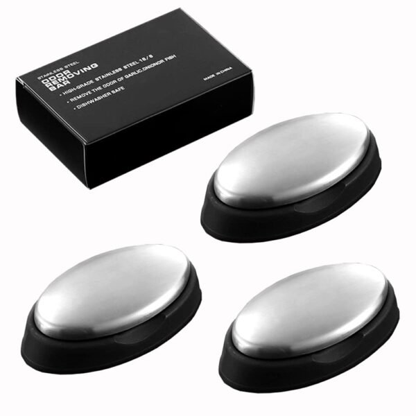 BIUWING Stainless Steel Soap, 3 pcs Stainless Steel Bar Soap, Metal Soap, Odor Removing Soap Bar with Soap Dish, Remove Odor of Onion, Garlic and Fish etc