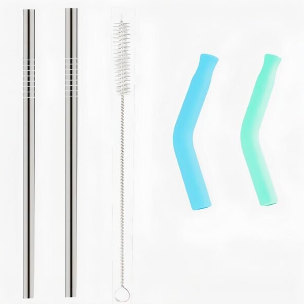 2 pack Stainless Steel Straws, 8.5in*0.3in Reusable Stainless Steel Straws with Suction Brush and Silicone Extension Nozzle, Reusable Drinking Straws Suitable for home and outdoors.