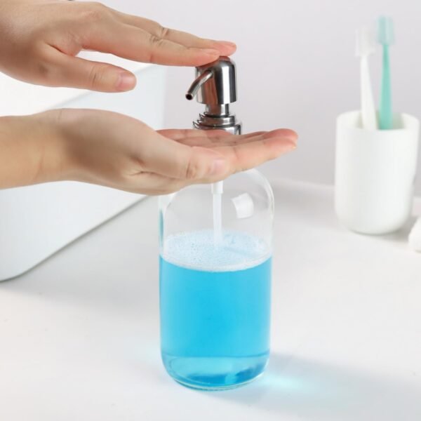 Clear Glass Soap Dispenser with 304 Stainless Steel Pump 17 oz for Kitchen Dish Soap and Bathroom Hand Soap Bottle - Image 3