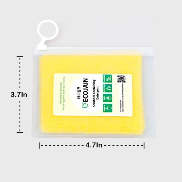 Disposable Scrub Sponge Contains Dried Detergent / Portable Pouch/ Small Size(12cmX10cm ±2cm),80Sheets / Cleaning Dishes Anytime,Anywhere / Portable Pre-soaped Wipe / No Need Detergent Yellow - Image 2
