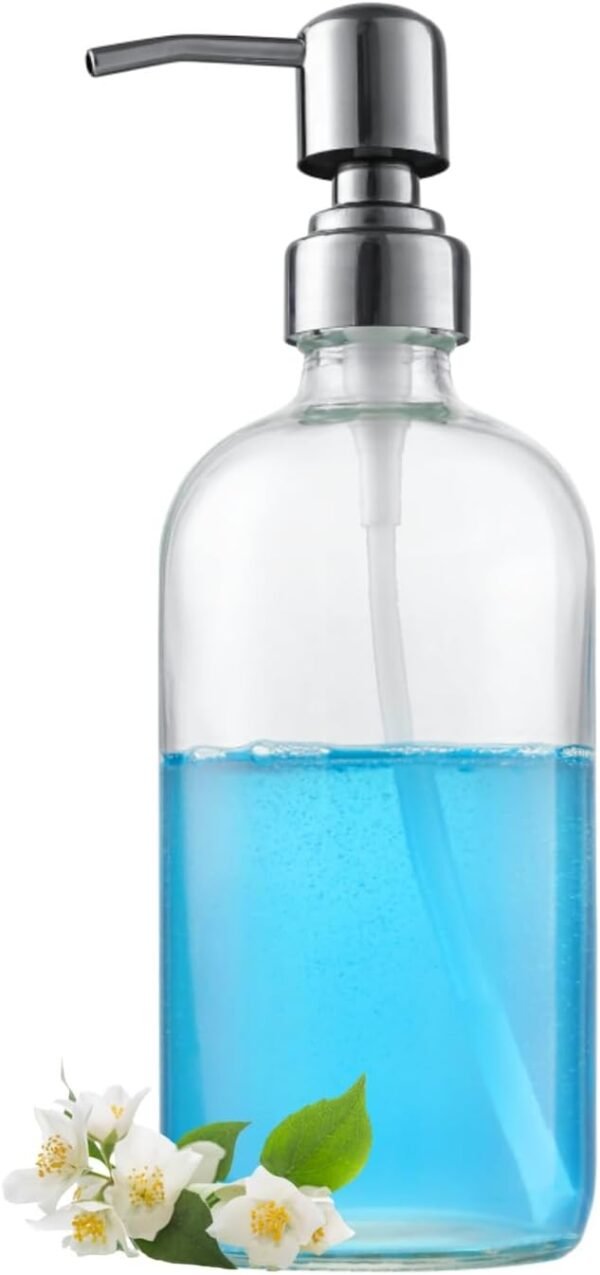 Clear Glass Soap Dispenser with 304 Stainless Steel Pump 17 oz for Kitchen Dish Soap and Bathroom Hand Soap Bottle