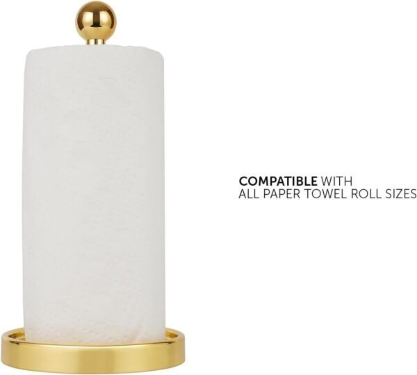 Ivilon Countertop Paper Towel Holder - Modern Sleek Ball Minimalist Design - Color Gold Polished - Image 3