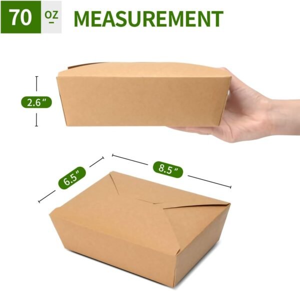 50 Pack 70 oz Large Take Out Food Containers - Heavy Duty Microwavable Kraft Brown Paper To Go Box #3 - Grease Resist Paper Lunch Box Cardboard Take Out Box for Restaurant, Household, Party - Image 2