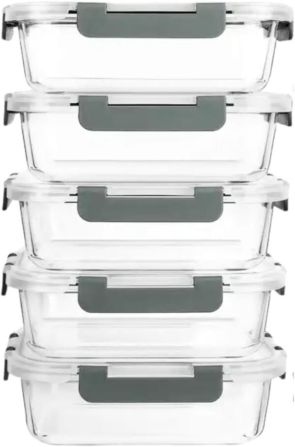5 Pack 36OZ Kitchen Leak-Proof Glass Food Storage Containers - Thick & Durable Glass Meal Prep Containers - Airtight Easy to Clean Glass Storage Containers with Lids - Image 5