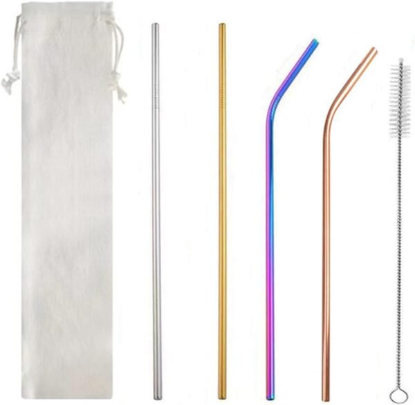 4 Pack Reusable Metal Straws Drinking Straws, 8.5" Stainless Steel Straws with 1 Cleaning Brush