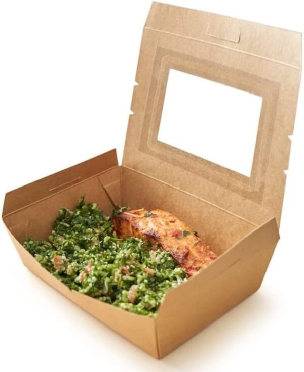 Medium Kraft Lunch Box With Window Food Container Made With Craft Paper For Meals & Dessert, Take Away Container, Disposable, Eco-friendly, Compostable, Paperbox Restaurants - Pack Of 25, Brown - Image 8