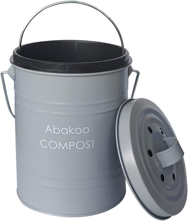 Abakoo Stainless Steel Compost Bin - Premium Grade 304 Stainless Steel Kitchen Composter - Includes 4 Charcoal Filter, Indoor Countertop Kitchen Recycling Bin Pail (1.0 Gallon (Gray)) - Image 5