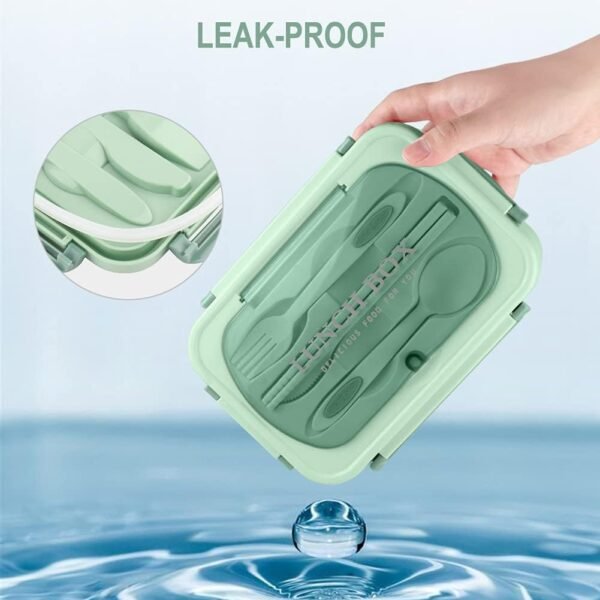 NatraProw Bento Box for Adult, 1200 ML Lunch Containers for Adults, LeakProof Lunch Box with Utensils, BPA Free, 3 Compartment Bento Box Microwave Safe, Green - Image 3