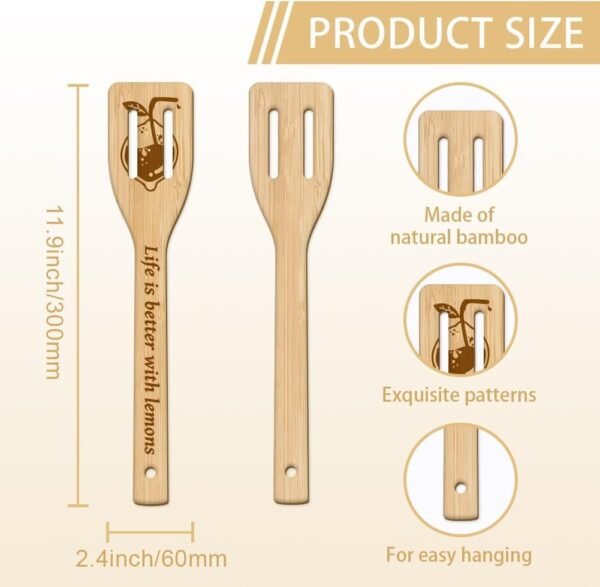 GLOBLELAND 6Pcs Lemon Wooden Spoons Utensil Set Bamboo Carving Kitchen Cooking Utensils Wooden Engraved Cooking Spatula Set for Kitchen Fun House Warming Gift - Image 3