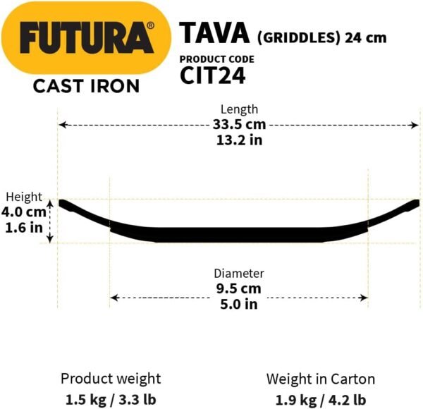 HAWKINS Futura 24 cm Cast Iron Tava, Cast Iron Tawa for Roti, Cast Iron Cookware for Kitchen, Black (CIT24) - Image 3