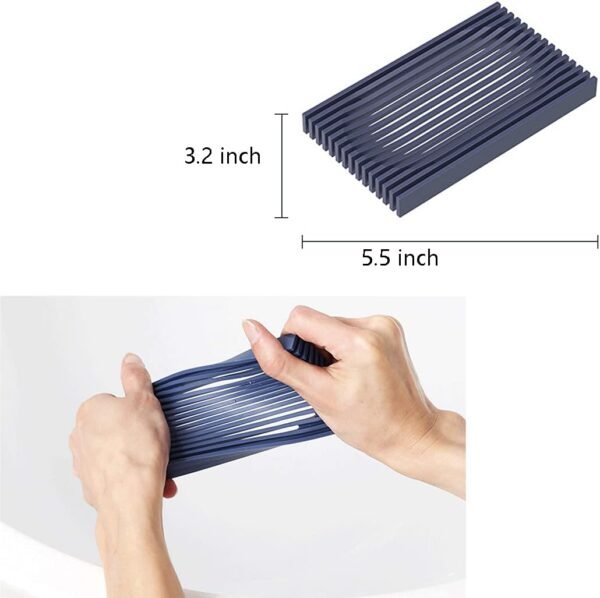 Shower Soap Dish, Silicone Soap Dish with Drain Self Draining Bar Soap Holder/Saver for Bathroom Shower and Kitchen, Flexible and Durable Soap Tray, Easy to Clean(2PCS) (Navy) - Image 4
