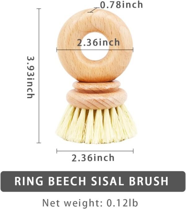 Kitchen Natural Beechwood Dish Brush with Handle Sisal Bristle Fruit Vegetable Scrubber Small Wooden Brush Designed for Cleaning Pot, Pan, Plate, Bowl and Utensil (Donut Shaped) - Image 2