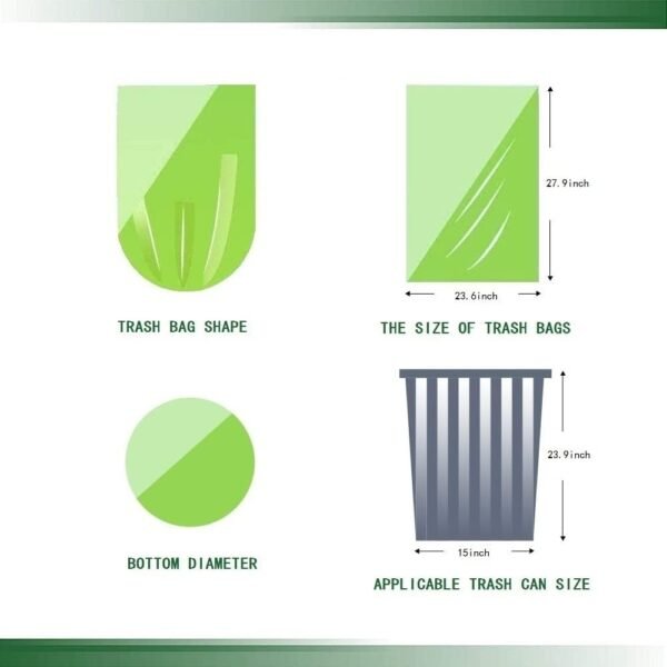 Medium Compostable Trash Bags, Biodegradable 8 Gallon Garbage Bags, Recycling Degradable Unscented Rubbish Bags for Kitchen Bathroom Office Car Pet Wastebasket (Green) - Image 5