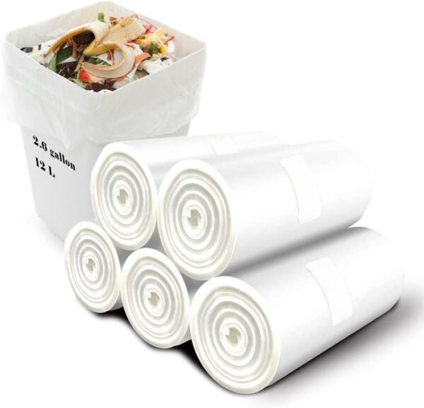 Small Trash Bags Food Waste Bags, Mini Garbage Bags Strong Bathroom Bin Liner Recycle Rubbish Bag for Home Kitchen Office Pet (2.6 Gallon-100 Count White)