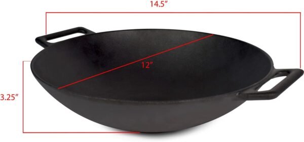 Jim Beam 12'' Pre Seasoned Heavy Duty Construction Cast Iron Grilling Wok, Griddle and Stir Fry Pan - Image 4