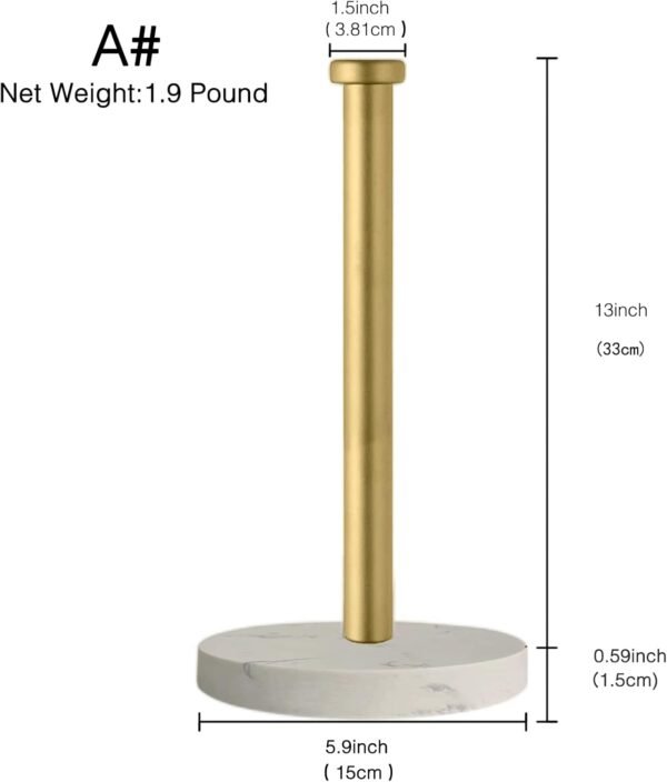 Paper Towel Holder Countertop, Standing Paper Towel Roll Holder for Kitchen Bathroom, with Weighted Marble Base for One-Handed Operation (Gold), Gold Paper Towel Holder, Marble Paper Towel Holder.… - Image 2