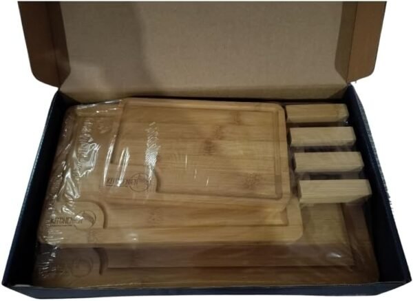 KITCHENIER. Set of 3 Thick Bamboo Cutting Boards for Cooking or Serving, with Juice Groove and Handles. For meats, cheeses and vegetables. Organic material, easy to wash - Image 7