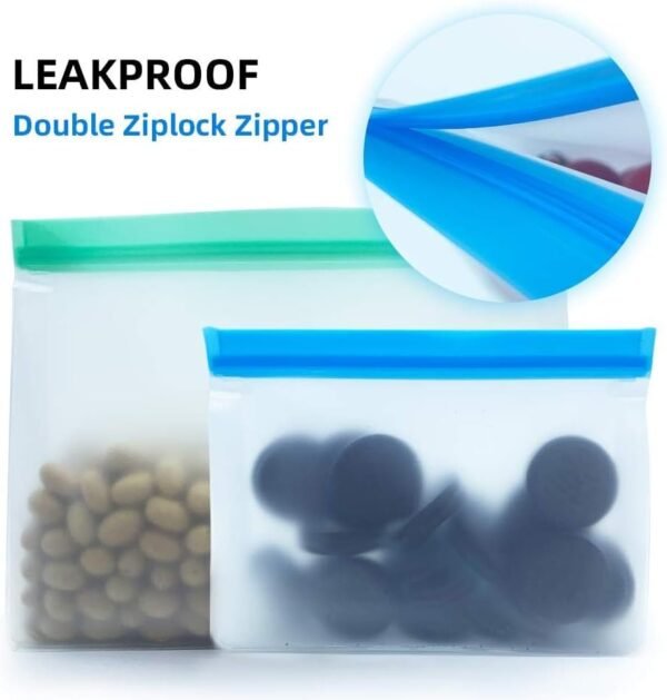 Reusable Food Storage Bags 8 Pack - Stand Up BPA FREE Leakproof Freezer Bags( 4 pack 1/2 Gallon Bags + 4 pack Sandwich Bags) Plastic Free Lunch Bag | Eco-friendly - Image 3