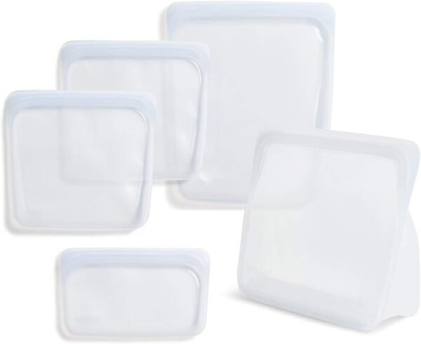 Stasher Platinum Silicone Food Grade Reusable Storage Bag,Clear (Bundle 4-Pack Large + Bag to Give),Reduce Single-Use Plastic,Cook, Store, Sous Vide, or Freeze, Dishwasher-Safe, Eco-friendly
