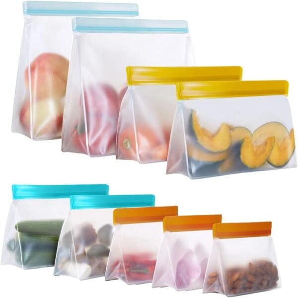 Reusable Food Storage Bags Stand Up, 9 Pack Ziplock Reusable Freezer Bags, Leakproof Storage Gallon Bags, Reusable Food Bags, Sandwich Bags, Reusable Snack Bags