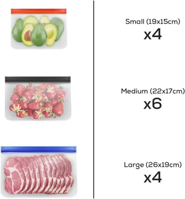14-Pack Reusable Silicone Food Storage Bags – BPA-Free, Leakproof & Dishwasher Safe Freezer Bags for Adults, Meal Prep, Marinating, Snacks, and Travel – 4 Small, 6 Medium, 4 Large Sizes - Image 2