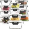FineDine 24 Piece Glass Storage Containers with Lids - Leak Proof, Dishwasher Safe Glass Food Storage Containers for Meal Prep or Leftovers, Gray