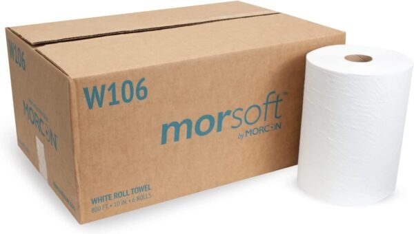 Morsoft by Morcon W106 Paper Towel Dispenser Refill, 10 Inch Paper Towel Roll, White, 100% Recycled Fiber, 10 x 800ft, 6 Rolls, Ideal Paper Towel Rolls for Dispenser
