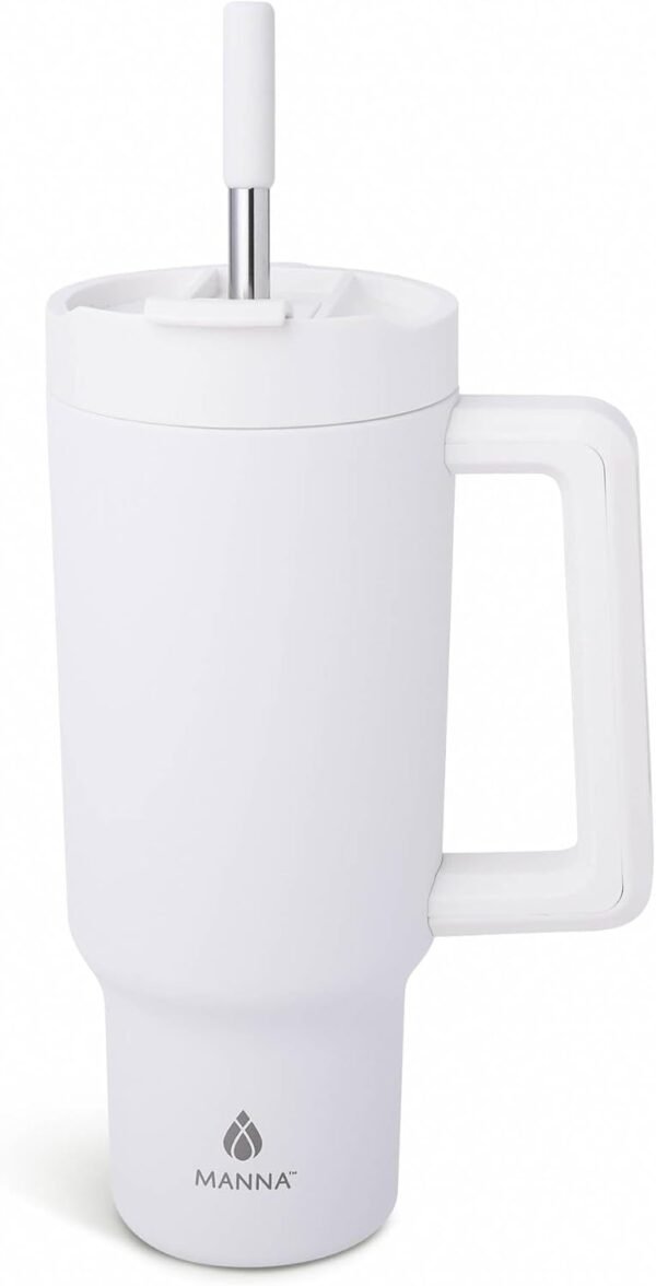 Manna Rogue Stainless Steel Double Wall Insulated Tumbler with Smart Seal Dual Sip Lid and Straw Fit Handle - 40 Oz - Linen Powder Coat