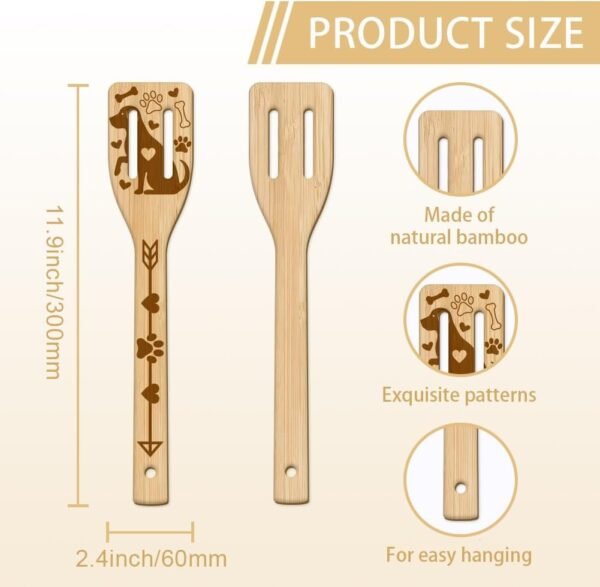 GLOBLELAND 6Pcs Dog Bamboo Cooking Utensils Wooden Pet Engraved Cooking Spoons Set Carving Kitchen Bamboo Spatula Set Wood Cooking Spoon for Kitchen Fun House Warming Gift - Image 3