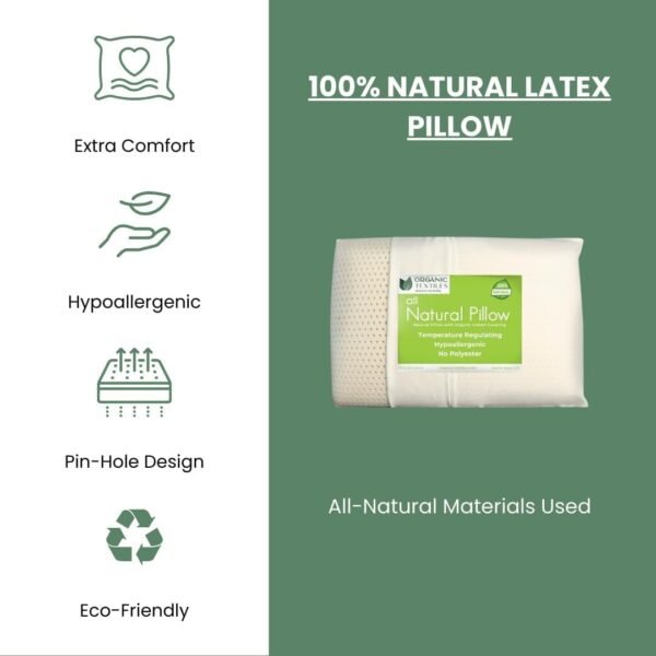 OrganicTextiles Natural Latex Pillow with Organic Cotton Cover, Standard Size, Soft, Pressure Relief, Neck Pain Relief, Bed Pillow for Side, Back and Stomach Sleeper - Image 5