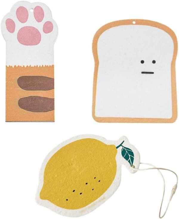 Biodegradable Cellulose Compressed Sponges, Bread Cat Paw Lemon Kitchen Wood Pulp Cleaning Sponges, Cute Natural Non-Scratch Scrub Sponges - 3 Packs