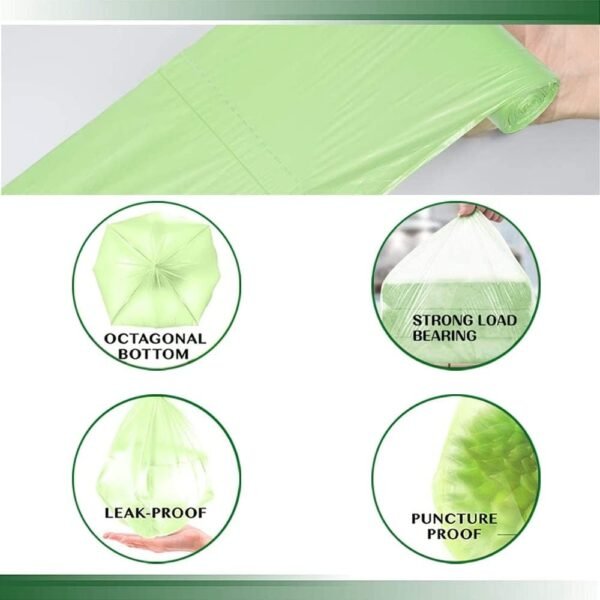 Medium Compostable Trash Bags, Biodegradable 8 Gallon Garbage Bags, Recycling Degradable Unscented Rubbish Bags for Kitchen Bathroom Office Car Pet Wastebasket (Green) - Image 4