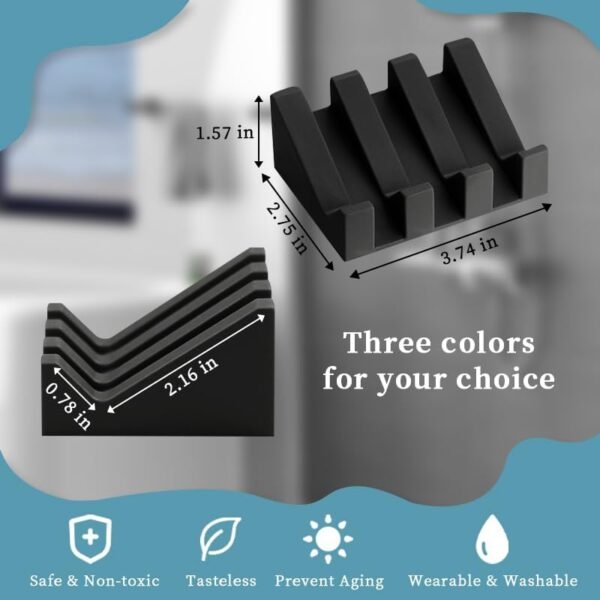 3 Pcs Silicone Soap Dish Self Draining Soap Dish Shower Waterfall Bar Soap Holder Tary with Keep Soap Bars Dry for Kitchen Bathroom Accessories (Grey, White,Black) - Image 2