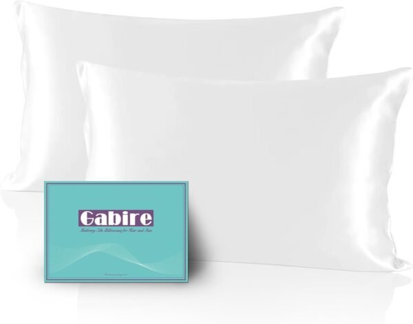 Mulberry Silk Pillow Cases Set of 2, Both Sides Real Silk Pillowcase for Hair and Skin Prevent Acne Pillowcase Organic Silk Pillowcase 2 Pack with Hidden Zipper, White, Standard (20"×26")