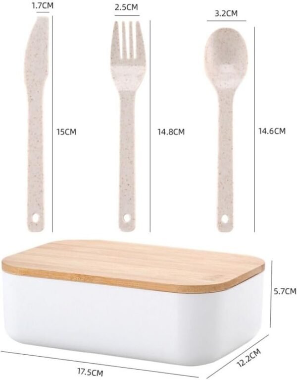 GUDEKIKL 1Pcs Wood Lid Lunch Plastic Box, Portable Food Storage Box With 3pcs Wheat Straw Tablewares, Large Capacity Leakproof Lunch Containers With Elastic Band - Image 5