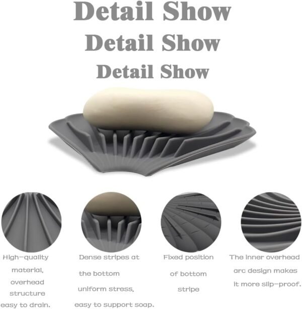 Silicone Soap Dish Soap Dish with Drainage Keep Soap Dry Cute Soap Dish Shell Shape for Bathroom Kitchen Sinks(3 Pcs, Blue, White & Gray) - Image 4