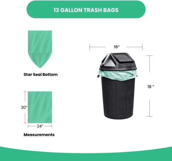 Reli. Compostable 13 Gallon Trash Bags | 150 Count Bulk | ASTM D6400 | Green | Eco-Friendly | For Compost - Image 4