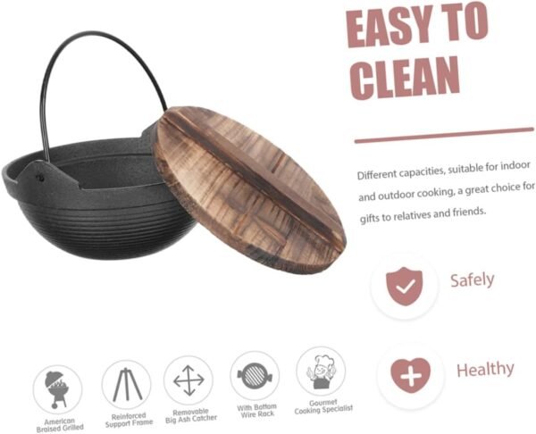 Japanese Sukiyaki Induction Cooker Clad Tea Infuser Shallow Casserole Dish with Lid Stockpot with Lid Electric Strainer Non Food Stock Pot Pans Hot Pot Iron Sukiyaki Pots Wooden - Image 3