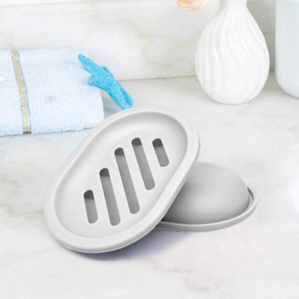 Soap Dish with Water Drainage Design for Drying and Saving Soap, Bathroom Kitchen Sponges Holder (White - Oval) 2 Pack - Image 4
