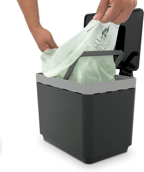 GLAD Compost Bin for Kitchen, 1.5 Gallon | Plastic Container with Removable Inner Basket, Bag Storage Holder, and Carbon Odor Blocking Filters, Gray - Image 4