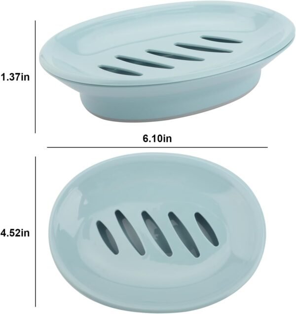2 Pack Soap Dish with Drain Plastic Soap Holder for Shower Soap Box Easy to Clean & Keep Dry Soap Tray Suitable for Bathroom, Kitchen (Blue) - Image 3