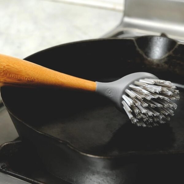 Full Circle Tenacious C Bamboo Dish Brush and Scraper - Kitchen Cleaning Tool Set for Cast Iron Cookware, Dishes, Pots, Sinks - Tough Nylon Bristles, Scrub Brushes with Handle - Image 5