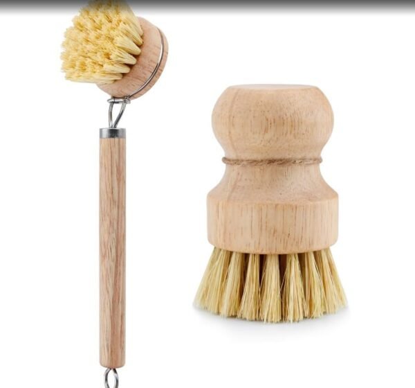2pcs Bamboo Cleaning Brush Combo Set, Multifunctional Dishwashing and Pot for Kitchen, Plaster Household Cleaning, Sustainable Handle Solid Wood Wash Divine Natural Sisal Kitchen Short Coconut