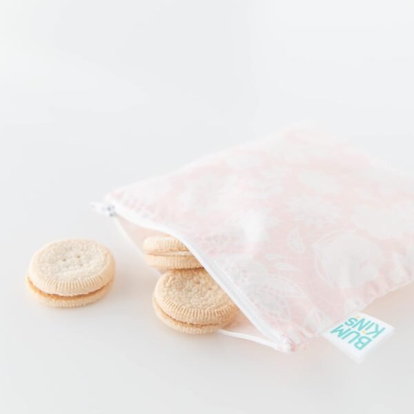 Bumkins Reusable Sandwich and Snack Bags, for Kids School Lunch and for Adults Portion, Washable Fabric, Waterproof Cloth Zip Bag, Travel Pouch, Food-Safe Storage, Large 2-pk Floral and Lace - Image 4