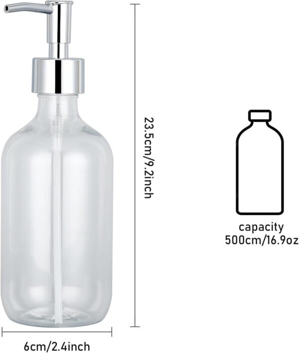 Gappo Soap Dispenser Set, 16.9 Oz Plastic Dish Bottle with Stainless Steel Pump, 2 Pack Hand Kitchen and Bathroom Soap Dispenser with 6 Waterproof Lables, Clear - Image 4